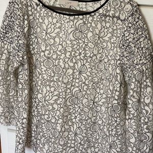 Women’s loft blouse with embroidery, lace and smocked sleeves with round neck